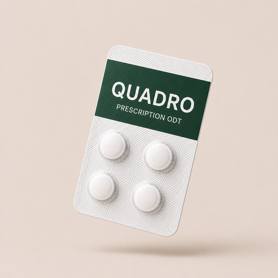 Quadro blister pack of round orally disintegrating tablets