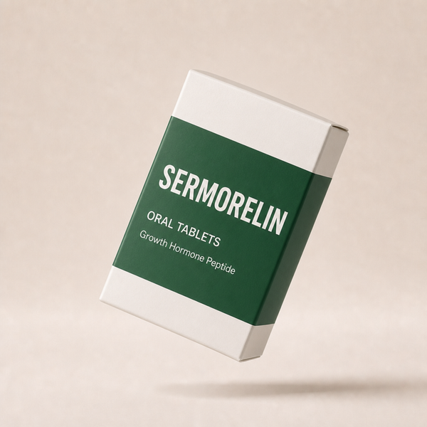 Sermorelin oral tablets carton, Faber catalog style