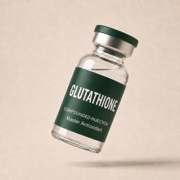 Glutathione compounded injection vial with forest green label