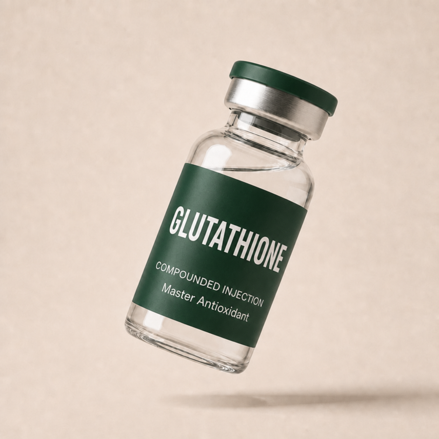 Glutathione compounded injection vial with forest green label